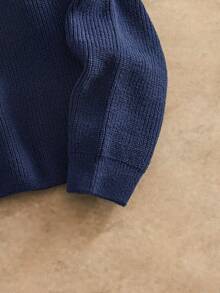 HIMLAND 男士时尚宽松刺绣圆领长袖毛衣，秋冬 - 藏蓝色 - 查看 5