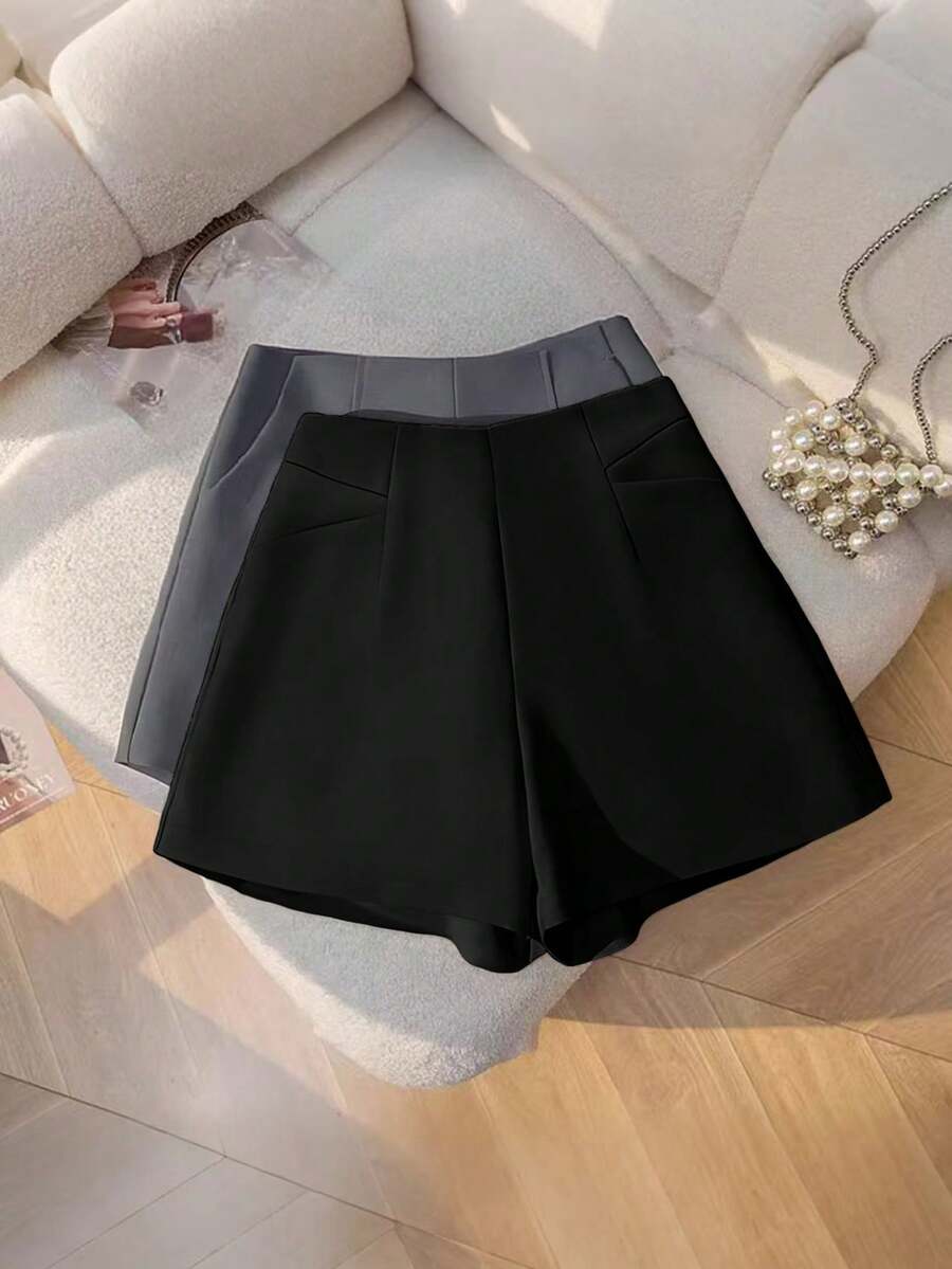 Franclia Quần short nữ xếp ly chữ A thời trang đa năng thanh lịch khi đi làm - màu đen - Xem 1