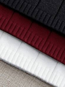 SHEIN PETITE CURVE 大码三件套百搭经典套头衫保暖休闲女式毛衣套装，秋冬款 - 酒紅色 - 查看 4