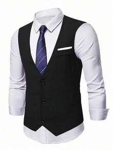 Manfinity Mode Men's Casual/Business Single Breasted Suit Vest, Men's Formal Wear, Men's Vest Casual, Suitable For Daily Commuting Men's Daily Casual Summer Vacation Wear, INS Best Seller, Perfect For Going Out And Daily Wear, With Button Closure, Creating A Fashionable And Versatile Look. It Is A Great Gift For Your Boyfriend Or Husband. Business Casual Wear Men's Suit Vest Daily Casual Wear Men Black Formal Wear Formal Vest For Men Men Waistcoat Mens Sleeveless Outfits Waistcoat Men Waist Coat - Black - View 4