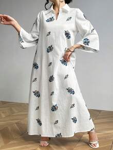Modelyn Robe décontractée à col brodé à œillets - Blanc - Voir 7