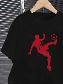 SHEIN 2pcs Tween Boys Casual Sports Style Football Pattern Silhouette Graphic Short Sleeve T-Shirt And Shorts Set, Street Style, Suitable For Summer - Burgundy - View 5