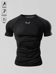 Manfinity Sport Polished 男式翼印花插肩短袖日常健身运动T恤健身服跑步T恤和背心健身上衣健身房上衣压缩衬衫透气修身衬衫圆领 - 黑色 - 查看 7