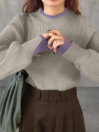 FRIFUL كنزة صوفية كاجوال فضفاضة بياقة مزيفة وأكمام طويلة منسدلة، متعددة الاستخدامات للخريف