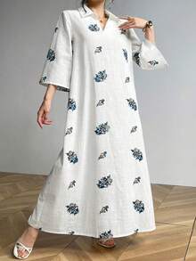 Modelyn Robe décontractée à col brodé à œillets - Blanc - Voir 6