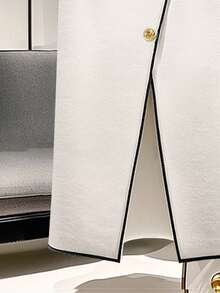 Franclia 优雅高腰开衩裙，时尚显瘦，适合秋冬 - 黑與白 - 查看 3