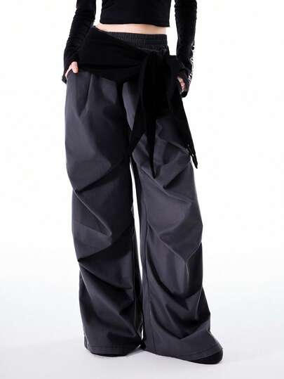 Bloopia 女士休闲时尚褶皱宽松阔腿裤