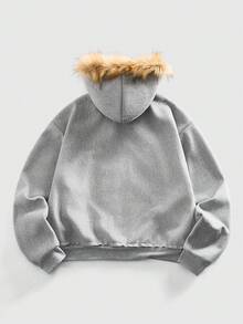 ROMWE MEN Men's Casual Wool Blend Hooded Jacket With Fringe, Suitable For Autumn/Winter Street Style - Grey - View 2