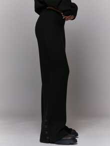 MUSERA 阔腿纽扣细节针织套装裤，冬季外出日常夜游休闲酷炫街头风水洗时尚度假款 - 黑色 - 查看 3