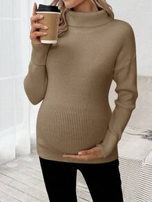 SHEIN 孕妇纯色落肩长袖高领休闲套头毛衣，秋冬季