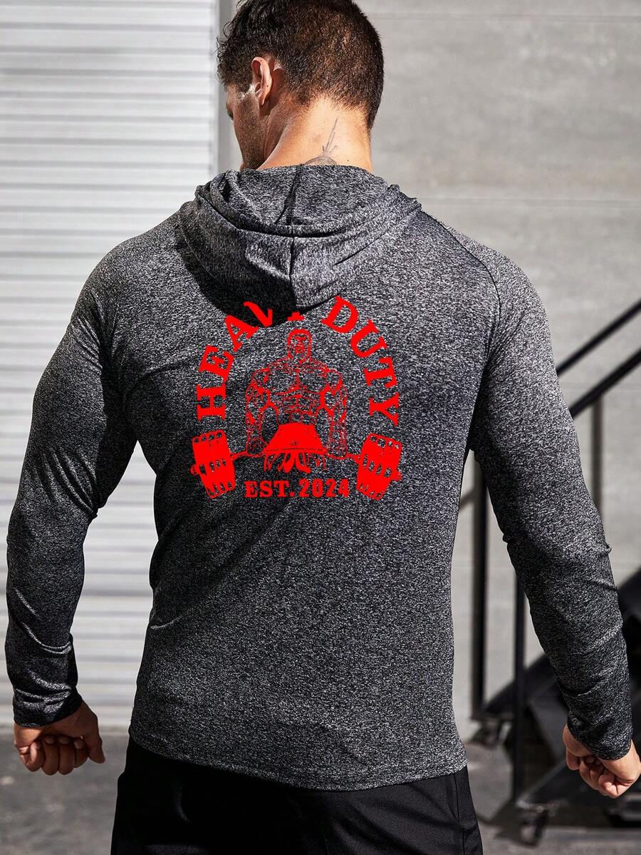 Gym Rark Áo nỉ trùm đầu in chữ Muscle Man dành cho nam - Màu xám đen - Xem 1
