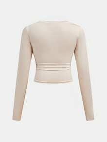 SHEIN Tween Girls Versatile Butterfly Pattern Long Sleeve Top And Long Pants 2 Pieces Set, Apricot - Apricot - View 5