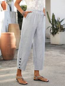 EMERY ROSE Women's Striped Print Elastic Waist Pocket Casual Pants Striped Joggers Women Summer Joggers For Women