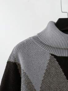 EMERY ROSE Completo da donna taglie forti, 2 pezzi: Maglione lavorato a maglia con colletto a rombi plaid + Pantaloni - Multicolore - Visualizzare 4