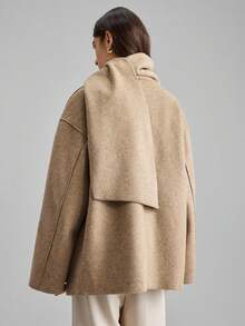 Ontre Phong cách đô thị hiện đại mới 2025, Màu xám, Áo khoác không tay bằng vải len pha trộn dành cho nữ, Vải len hai mặt, Trang phục công sở thường ngày, Thiết kế tối giản, Phong cách thoải mái, Trang phục mùa thu - Màu be - Xem 4