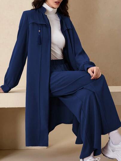 Graceveil Elegant och åtsittande, enfärgad, dragkedja, långärmad ytterkläder i arabisk stil, höst/vinter