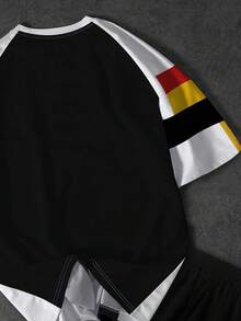 Aesthetic Post Conjunto de pantalones cortos y manga raglán Manfinity Hypemode para hombre, deportivo y casual, con bloques de color y estampado digital de Nueva York - Multicolor - Ver 5