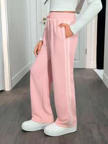 SHEIN Tween Girls Loose Fit Drawstring Waist Casual Everyday Fashionable Sweatpants - Baby Pink - View 4