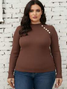 Women's Sweater - Round Neck And Long Sleeve, Design With Subtle Texture, Ideal For Informal Styles - Coffee - View 1