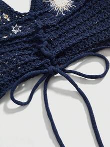 ROMWE Hippie 女士嬉皮波西米亚风格刺绣衬衫，饰有月亮和星星图案 - 寶藍色 - 查看 4