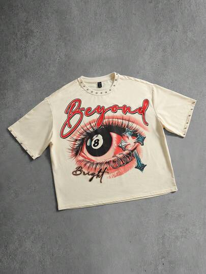 Maglietta a maniche corte da uomo con stampa grafica e borchie