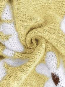 EMERY ROSE Women's Casual Fluffy Flower Pattern Round Neck Drop Shoulder Long Sleeve Knit Pullover Sweater, Autumn/Winter - Pale Yellow - View 6