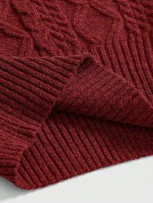 ROMWE 浪漫厚针织 Z 字纹深灰色露肩灯笼袖套头毛衣