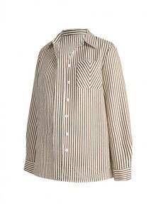 Modmama Maternity Casual Commuter Striped Shirt, Tank Top And Pants Set Picnic Outfit Women Summer Outfits For Women Two Piece Outfits For Woman Brown Outfit Women Woman Outfits Sets - Brown - View 9