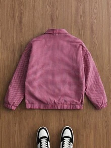 TOKVUE Men's Casual Jacket, INS Streetwear Hip Hop Plaid Zip-Up Loose Jacket, Suitable For All Seasons, Suitable For Music Festivals And Daily Matching, Boyfriend/Husband Gift, Y2K - Red - View 2