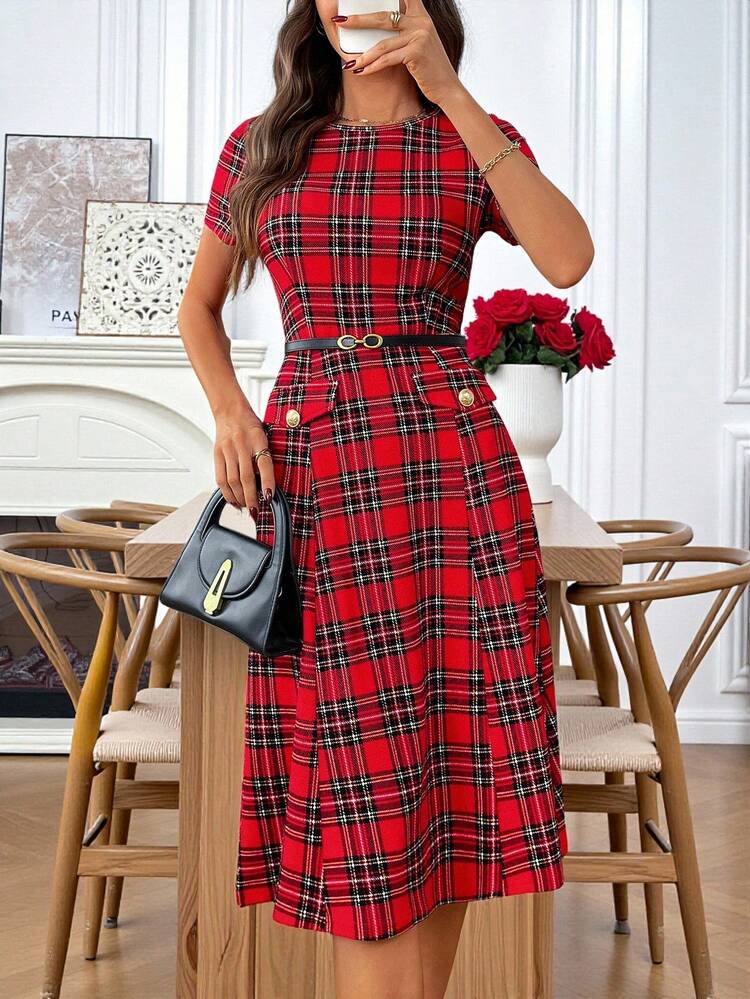 Women's Elegant Patchwork Mid-Length Party Dress Red Dresses New Year Dress Christmas Outfit For Women Christmas Party Dress,Red Dresses For Women,Christmas Dresses For Women