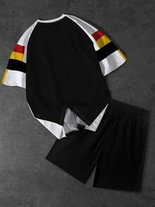 Aesthetic Post Conjunto de pantalones cortos y manga raglán Manfinity Hypemode para hombre, deportivo y casual, con bloques de color y estampado digital de Nueva York - Multicolor - Ver 3