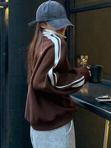 FRIFUL Women's Side Stripe Raglan Sleeve Letter Embroidered Sweatshirt,Long Sleeve Tops,Fall Clothes