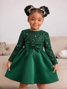 小女孩优雅绿色公主裙，带蝴蝶结，可爱甜美，仪态万方，适合派对和庆典。 - 綠色 - 查看 3