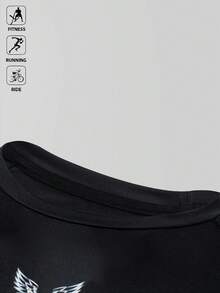 Manfinity Sport Polished 男式翼印花插肩短袖日常健身运动T恤健身服跑步T恤和背心健身上衣健身房上衣压缩衬衫透气修身衬衫圆领 - 黑色 - 查看 3