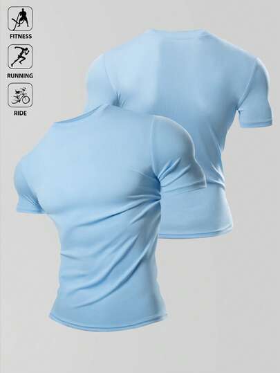 Manfinity Acti Log Men's Sport Short Sleeve Sport T-Shirt-Training & Gym & Workout, Casual Compression Moisture Wicking, Quick Dry Baby Blue Slim Fit Knitted Fabric Round Neck High Stretch-Boyfriend Style Men's Solid Color Stand Collar Short Sleeve Sports T-Shirt Workout Tops Breathable Fitted Shirt Crew Neck