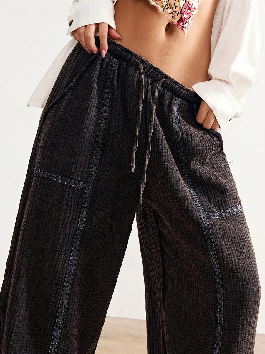 Bohemela Boho-Stil lässige weite Hose mit Kordelzug in der Taille, geeignet für Sommer, Strandurlaub, Valentinstag, Musikfestival