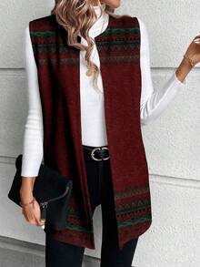 SHEIN LUNE 女士休闲优雅针织常规外套，适合秋冬季穿着 - 紅色 - 查看 6