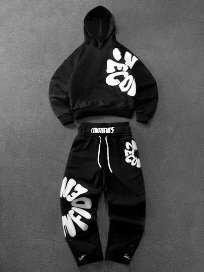 PAVTROS Heren hoodie met lange mouwen en trekkoord in de taille, casual pak