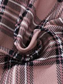 Girls' Digital Print Plaid Patchwork Bow Long Sleeve Dress, Suitable For Holidays, Outings, School, And Street Wear - Khaki - View 4