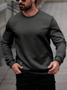 Manfinity Homme 1 Áo nỉ chui đầu cổ tròn dài tay màu trơn cho nam, mùa thu - màu đen - Xem 5