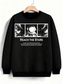 Hombre004 Sudadera de cuello redondo de moda Parte superior de ropa para casa, cómoda y abrigada cálida para otoño e invierno, con envío local desde México Camiseta con diseño cósmico que invita a alcanzar las estrellas, estilo atemporal y atractivo para cualquier ocasión - Negro - Ver 1