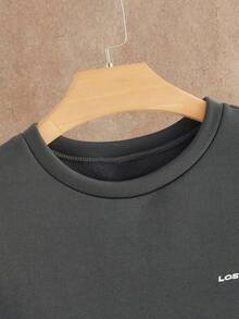 HIMLAND Loose Men's Dropping Shoulder Letter Printed Crew Neck Sweatshirt, For Fall, Winter - Dark Grey - View 3