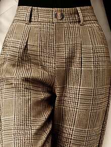 Franclia Stylish Autumn/Winter New Arrival: Versatile High-Neck Long-Sleeved Knitted Black T-Shirt, Base Layer + Brown Plaid, Plaid Trousers, Casual And Versatile High-Waisted Long Trousers, Spring/Autumn New Arrival: Thick Woolen Straight-Leg Trousers, Women's Two-Piece Set.Winter,Winter Clothes For Women,Christmas,New Year,New Year Clothes,Party,Beach,Elegant,Casual,Graduation Season Attire, Fashionable Casual Commuter Wear, Business Office Wear, Versatile And Stylish Everyday Casual Wear, Urban Teacher's Professional Attire - Multicolor - View 6