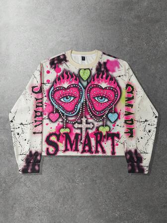 Street Life Maglietta a maniche lunghe oversize con stampa grafica retrò per uomo