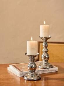 Cirelle 1pc Vintage Iron Candle Holder Decor, Silver Color - Silver - View 2