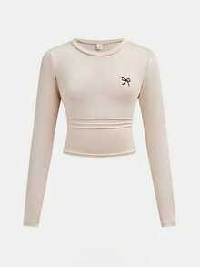 SHEIN Tween Girls Versatile Butterfly Pattern Long Sleeve Top And Long Pants 2 Pieces Set, Apricot - Apricot - View 4