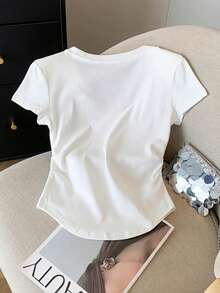 Resyla 女士水钻装饰圆领短袖时尚百搭T恤 - 白色 - 查看 2