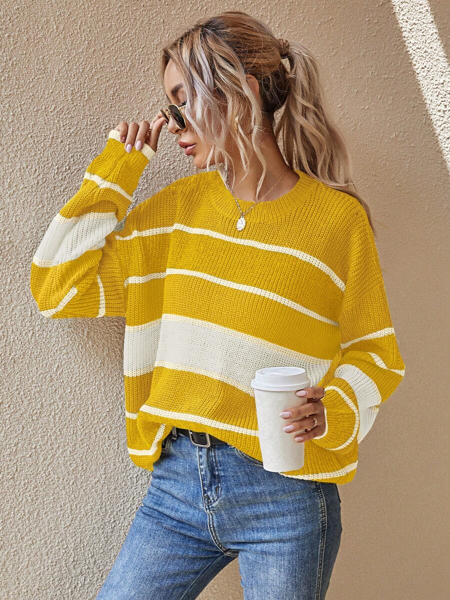 EMERY ROSE Women's Latest Fashion Comfortable Christmas Color Block Pullover Sweater - Multicolor - View 1