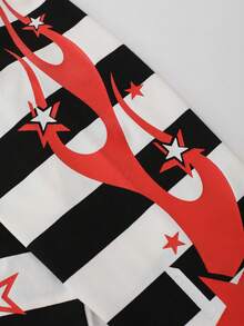 ROMWE MEN 男士宽松字母天使印花条纹 Polo 衫 - 黑與白 - 查看 8