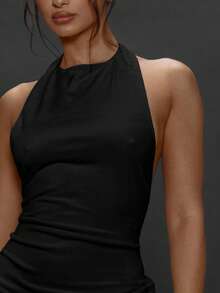 MUSERA 紧身露背吊带迷你连衣裙，日常外出、夜间派对、性感街头风、时尚情人节皆宜，优雅别致 - 黑色 - 查看 6